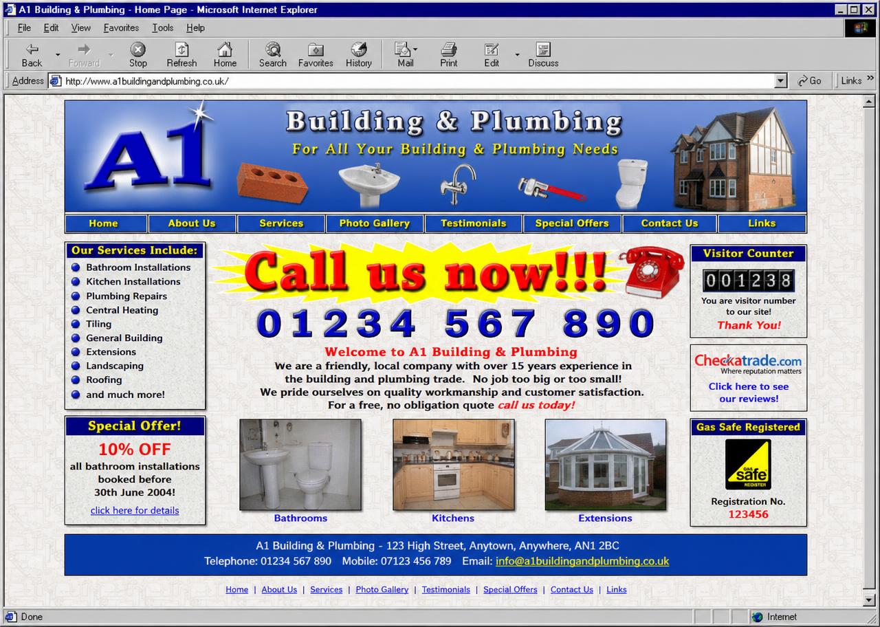 Dated, cluttered website for the same small trades business